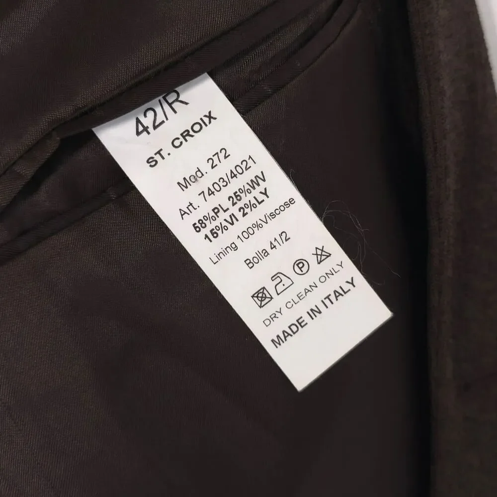ST. CROIX‎ Mens Sport Coat Blazer Brown Wool Blend 42R Italy Made #272